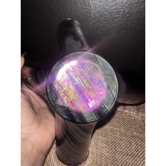 Vintage HAND BLOWN ART GLASS IRIDESCENT HANDKERCHIEF CANDLE HOLDER Vase EUC - Picture 12 of 16